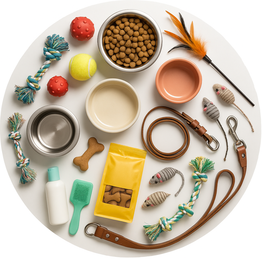 circle photo of pet supplies, make it a real photo